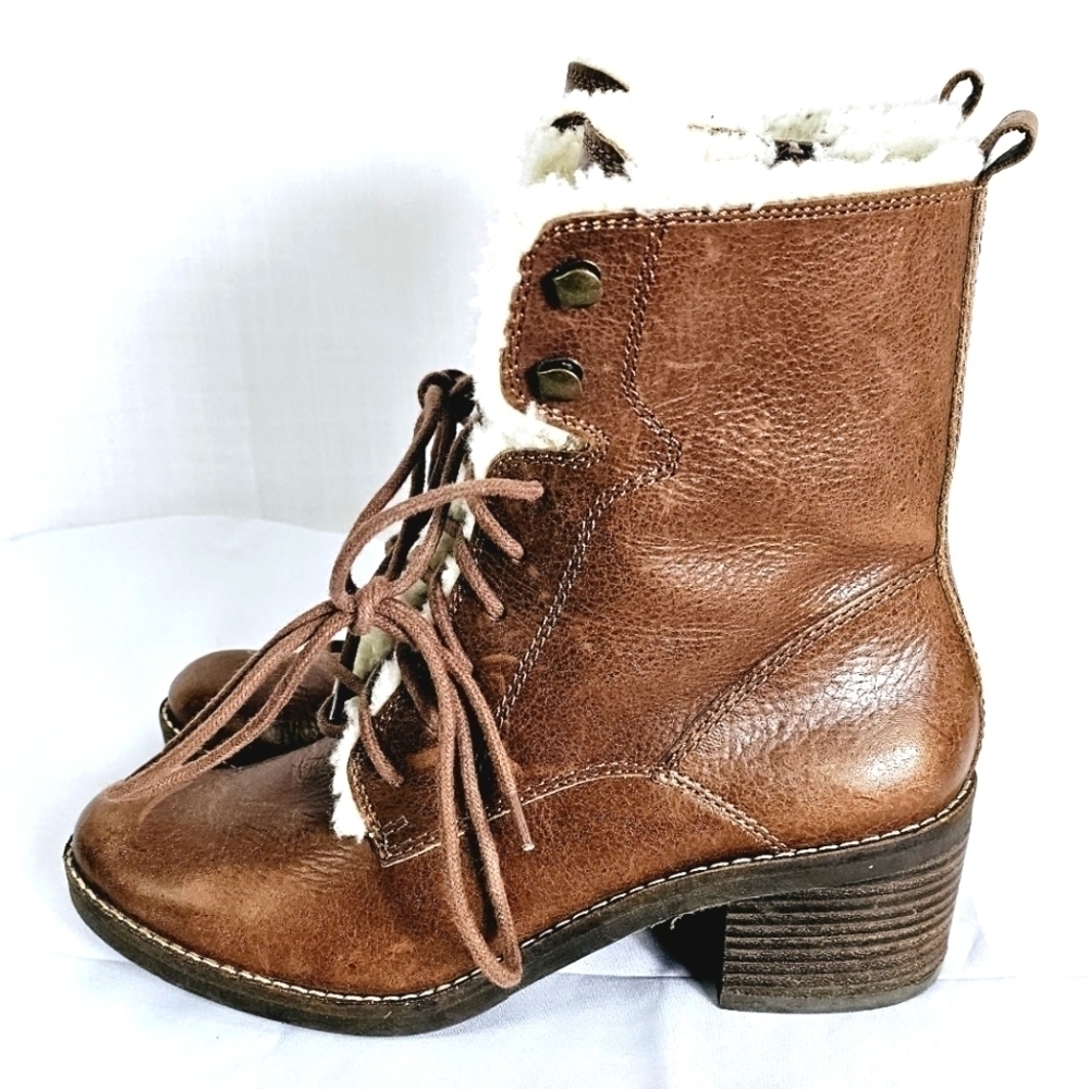 LUCKY BRAND CAMBREEN BROWN LEATHER FAUX SHEARLING LINING WOMENS
